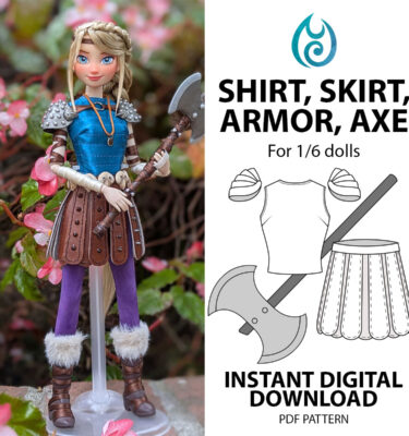 Astrid 1/6 Doll Sewing Pattern - Shirt Armor Skirt and Axe